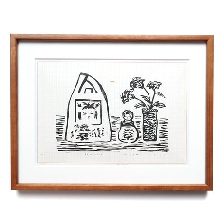 平岡瞳　木版画「旅のメモ 1」