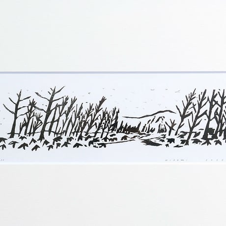 平岡瞳　木版画「山が見える風景」