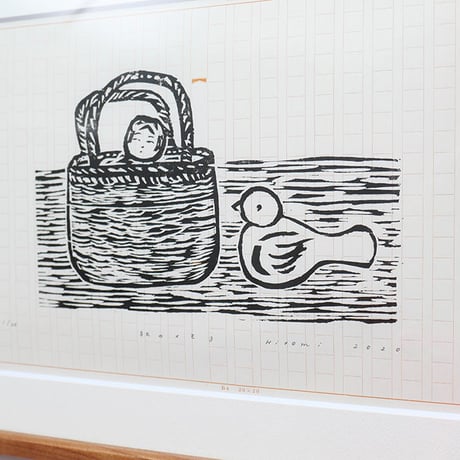 平岡瞳　木版画「旅のメモ 3」