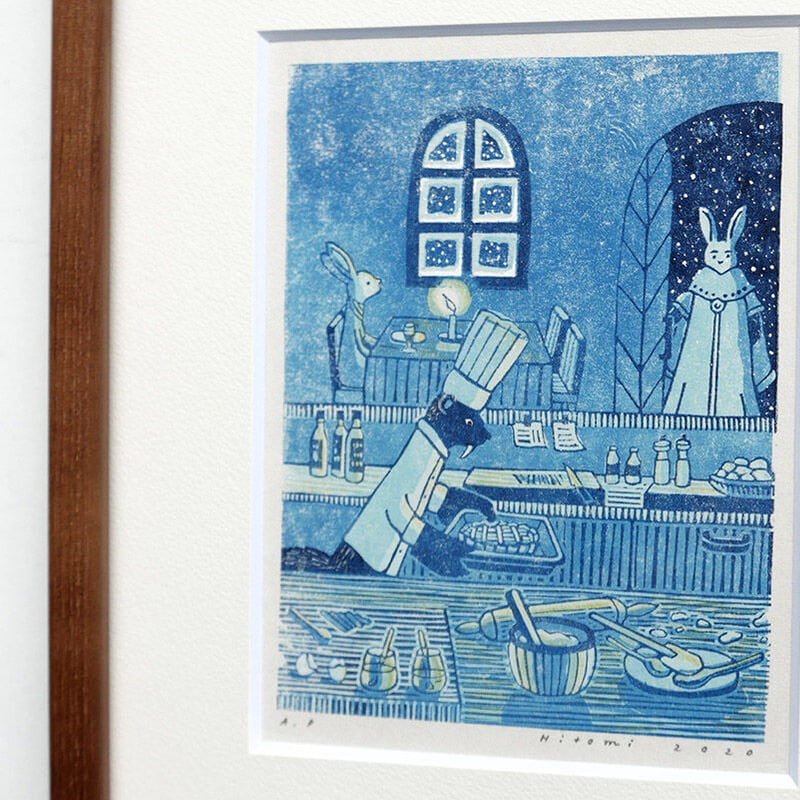 平岡瞳 版画「まっくろいたちのレストラン」12 | URESICA