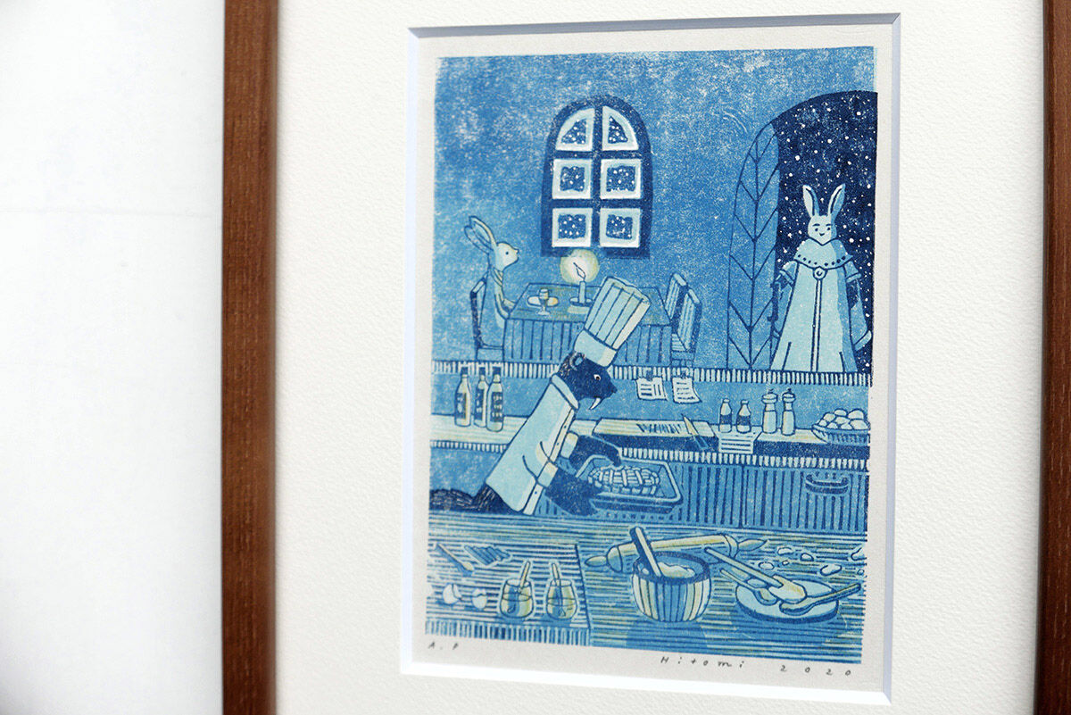 平岡瞳 版画「まっくろいたちのレストラン」12 | URESICA