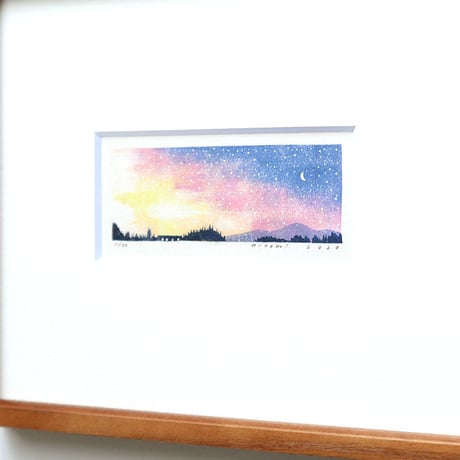 平岡瞳　木版画「夕方 3」