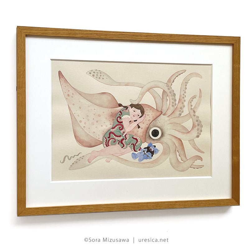 SORA　ロシア人作家の水彩画A　人物と楽器の絵　他１点 水沢そら「イカとイカルス、わたしは蛸」 | URESICA