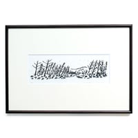 平岡瞳　木版画「山が見える風景」
