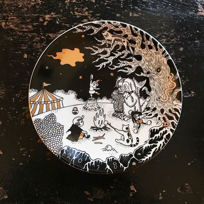 石黒亜矢子 絵皿「ビッギーと星を追う子供達と猫」 | URESICA