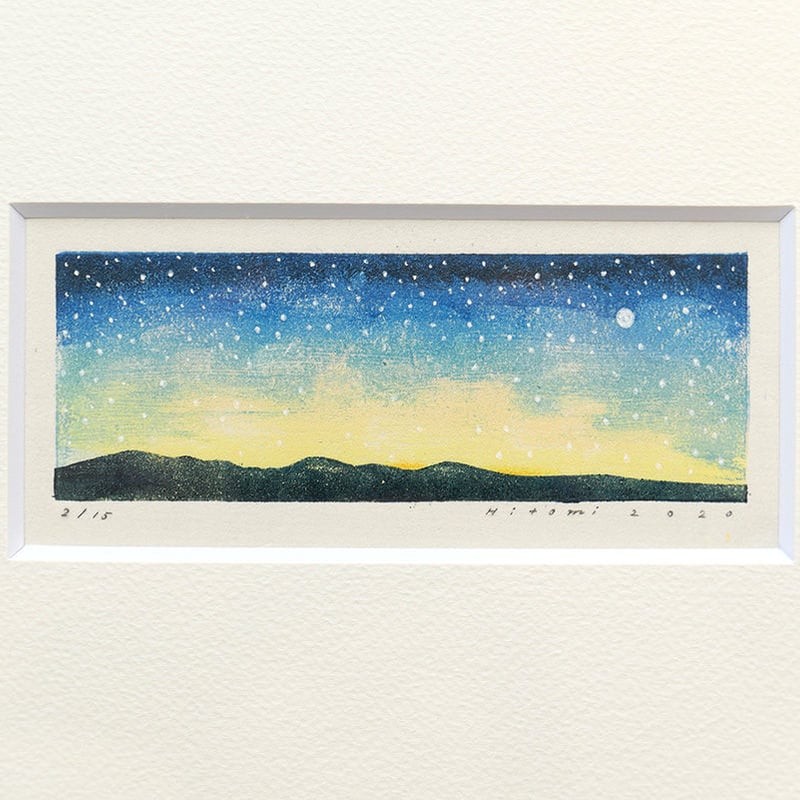 平岡　瞳　木版画　富士山 平岡瞳 木版画「夜も少し」 | URESICA