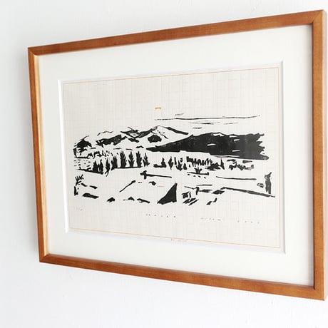 平岡瞳　木版画「旅のメモ 4」