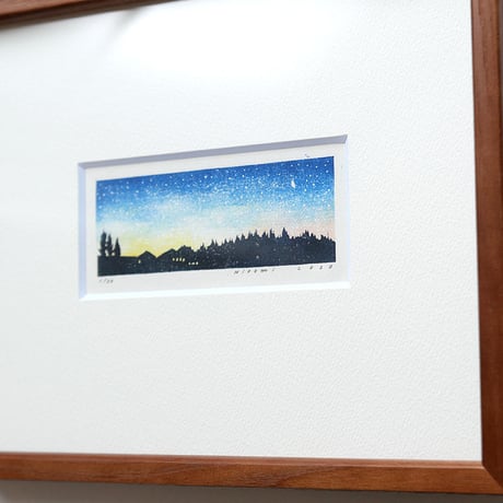 平岡瞳　木版画「夕方 1」