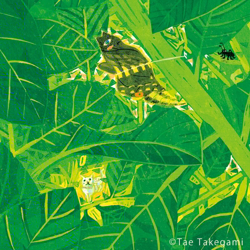 木版画『Green green』 竹上妙 木版画「どきどきしてる」チョウ | URESICA