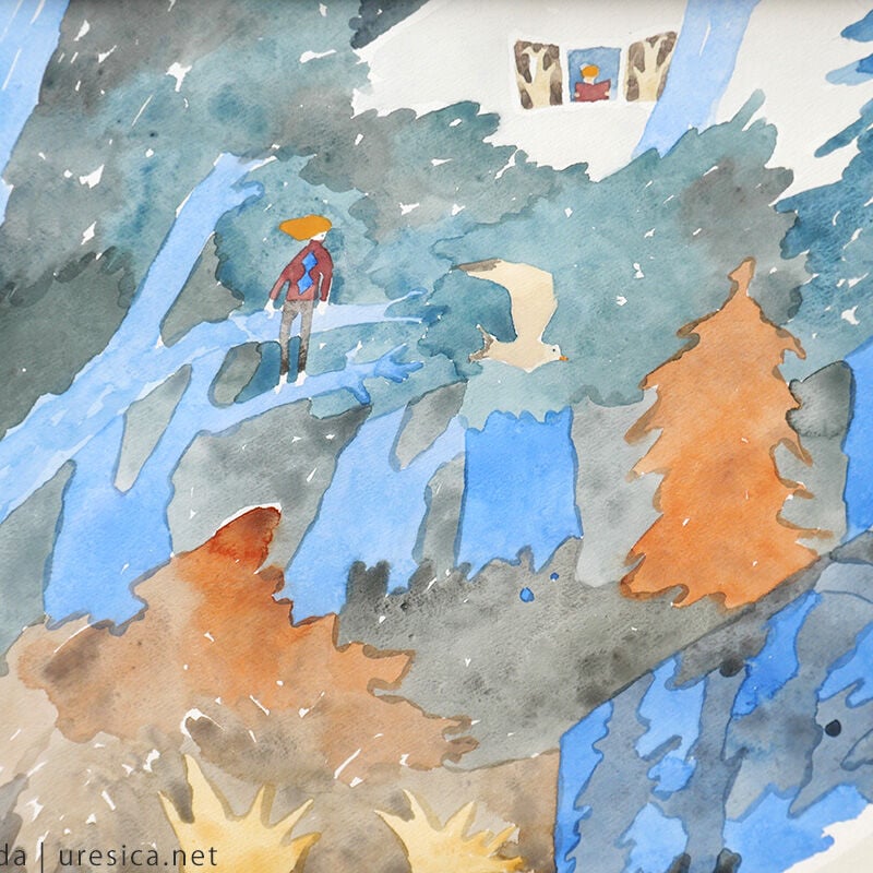 絵画　青と植物 青木愛弓 / Ayumi AOKI 「水辺の記憶 73」 （Memory of the