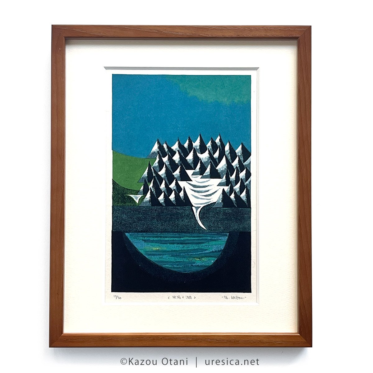 大谷一良 木版画　「湖のある風景」 1995年作　マット済み 大谷一良 木版画 「細い月のある風景」 1995年作 マット済み 大谷