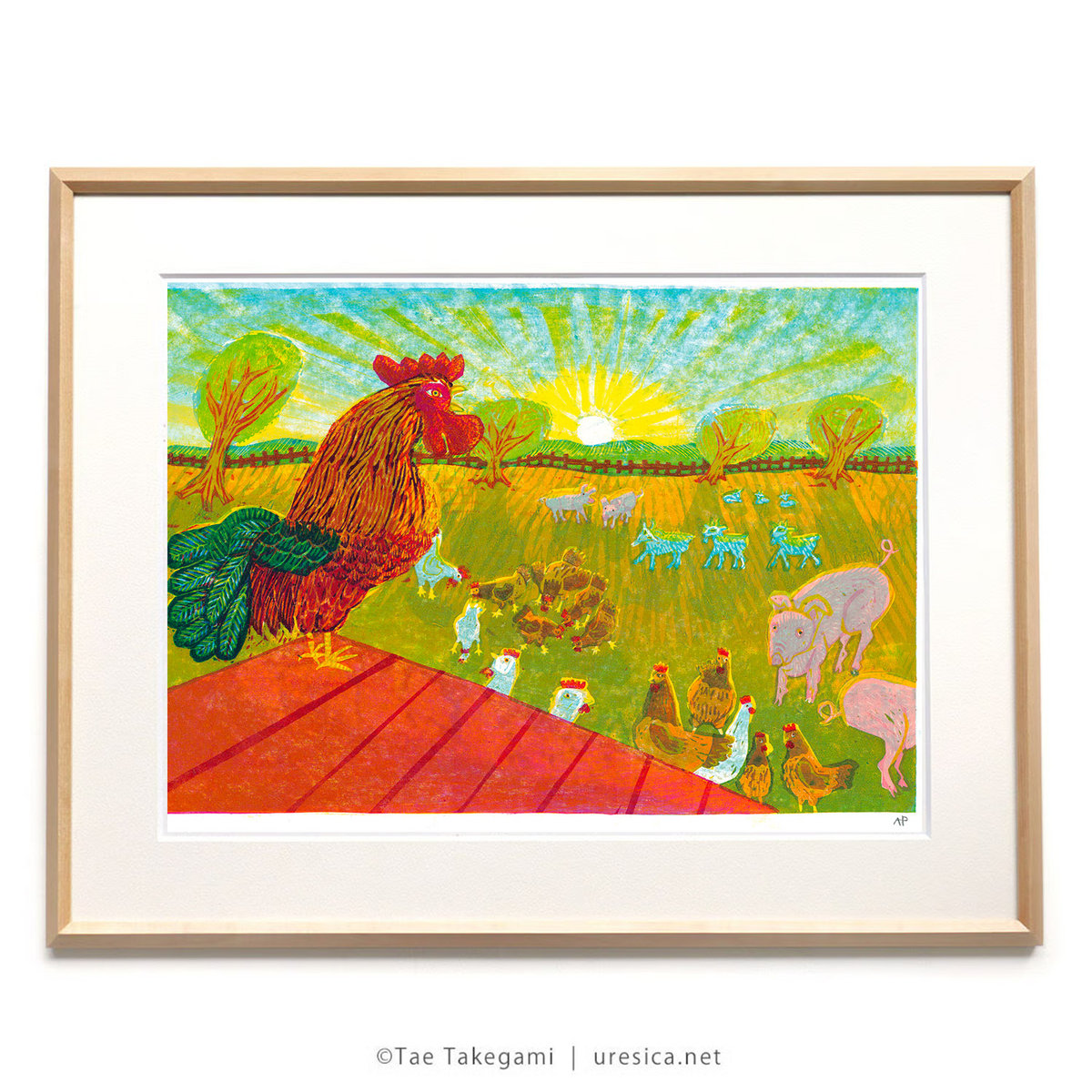 かよちん絵画２点 竹上妙 木版画「どきどきしてる」ニワトリ（sold out） | URESICA