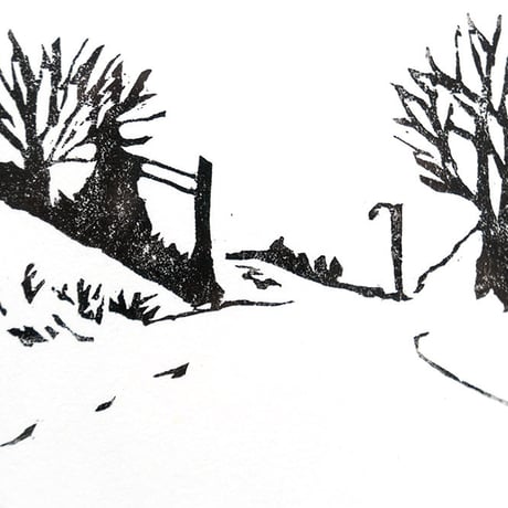 平岡瞳　木版画「山道」