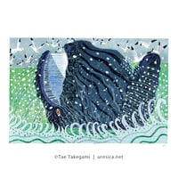 竹上妙 木版画「どきどきしてる」くじら