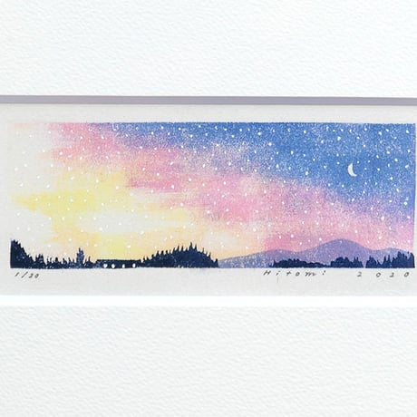 平岡瞳　木版画「夕方 3」