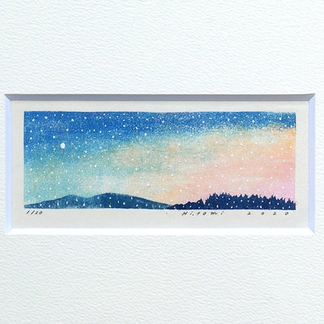 平岡瞳　木版画「夕方 4」
