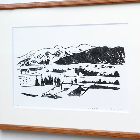 平岡瞳　木版画「温泉地」