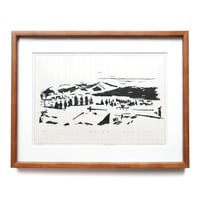 平岡瞳　木版画「旅のメモ 4」