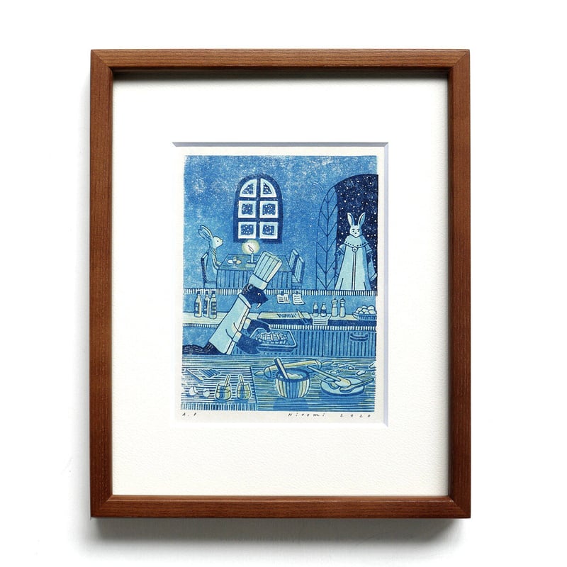 平岡瞳 版画「まっくろいたちのレストラン」12 | URESICA