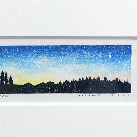 平岡瞳　木版画「夕方 1」