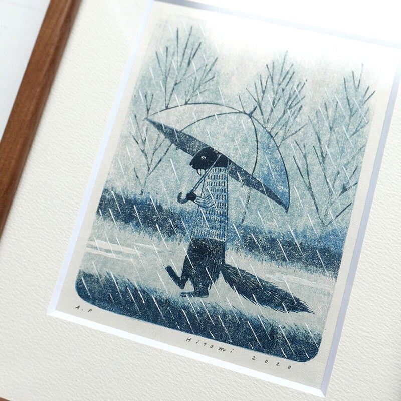 平岡瞳さん版画「まっくろいたちのレストラン」新品