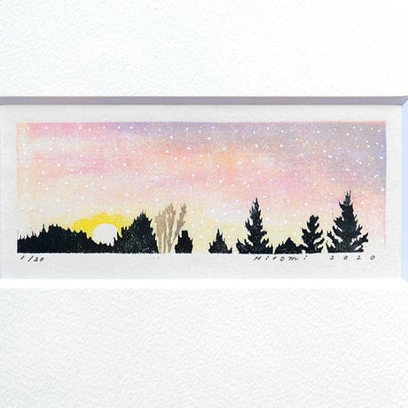 平岡瞳　木版画「夕方 2」