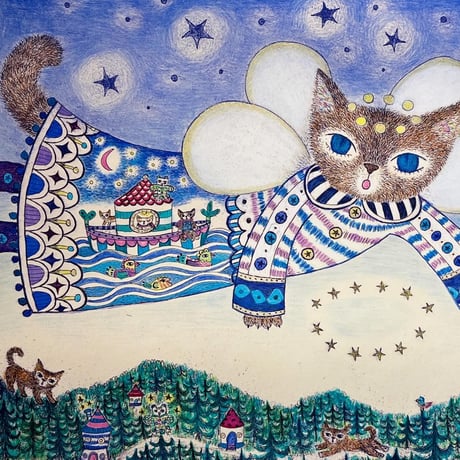 くまあやこ「ねこ天使 〜夜の船〜」