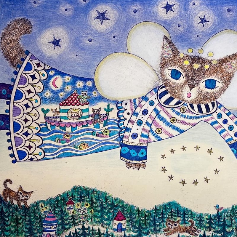 黒猫ミー様専用絵画2点 黒猫ミー様専用絵画 猫ミーム の子たちその2