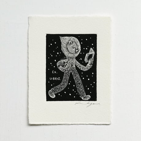 さかたきよこ 銅版画・蔵書票（ライオン）