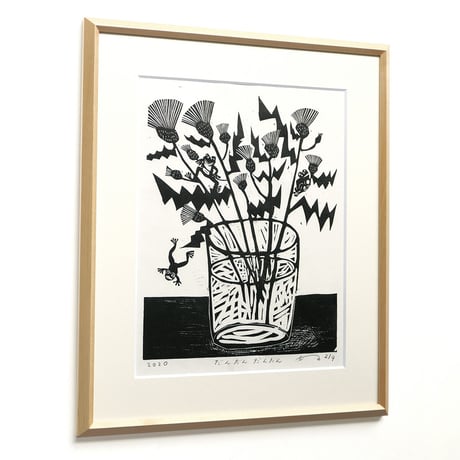 竹上妙　木版画「だんだん だんだん」