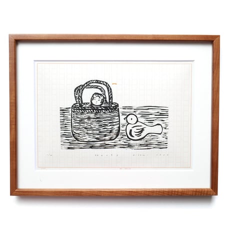 平岡瞳　木版画「旅のメモ 3」