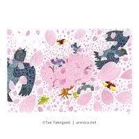 竹上妙 木版画「どきどきしてる」さくら