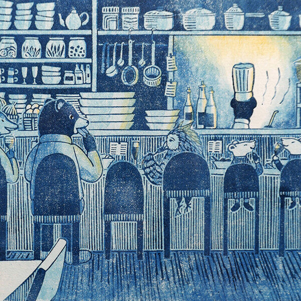 平岡瞳 版画「まっくろいたちのレストラン」 06 | URESICA 平岡瞳 版画「まっくろいたちのレストラン」 06 | URESICA