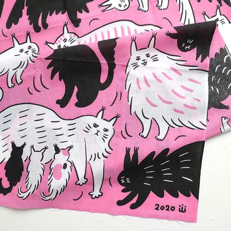 山中正大　ねこ手ぬぐい 2020（ピンク）