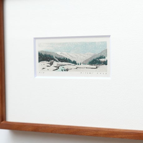 平岡瞳　木版画「車窓からの風景」