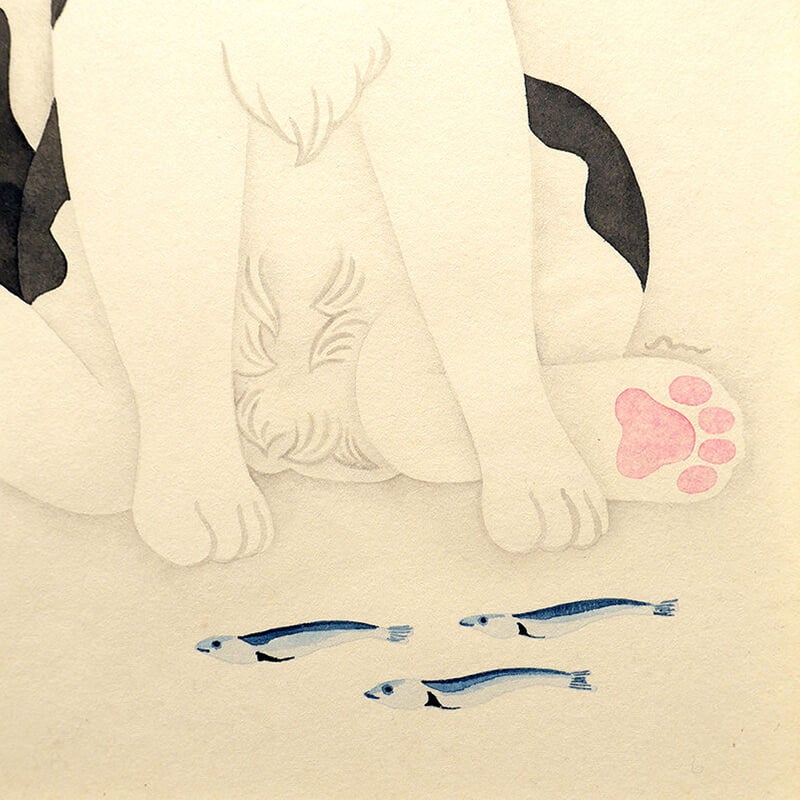 絵画「ボクはあたま　あたしはしっぽ」猫2匹青魚 絵画「ボクはあたま あたしはしっぽ」猫2匹青魚 絵画「ボクはあ