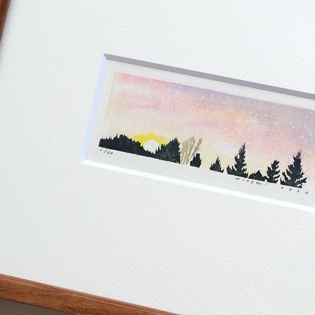 平岡瞳　木版画「夕方 2」