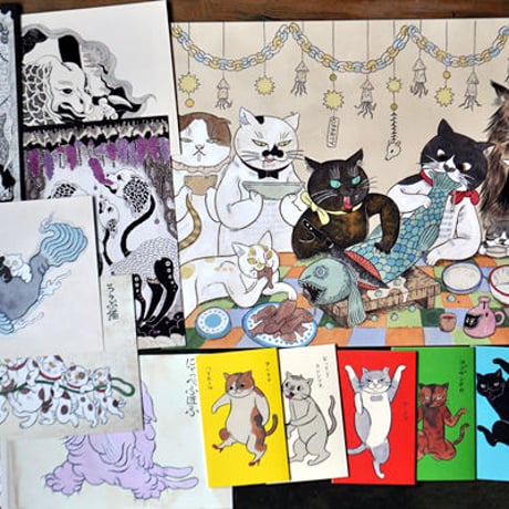 石黒亜矢子「百猫夜行絵巻」ポストカード