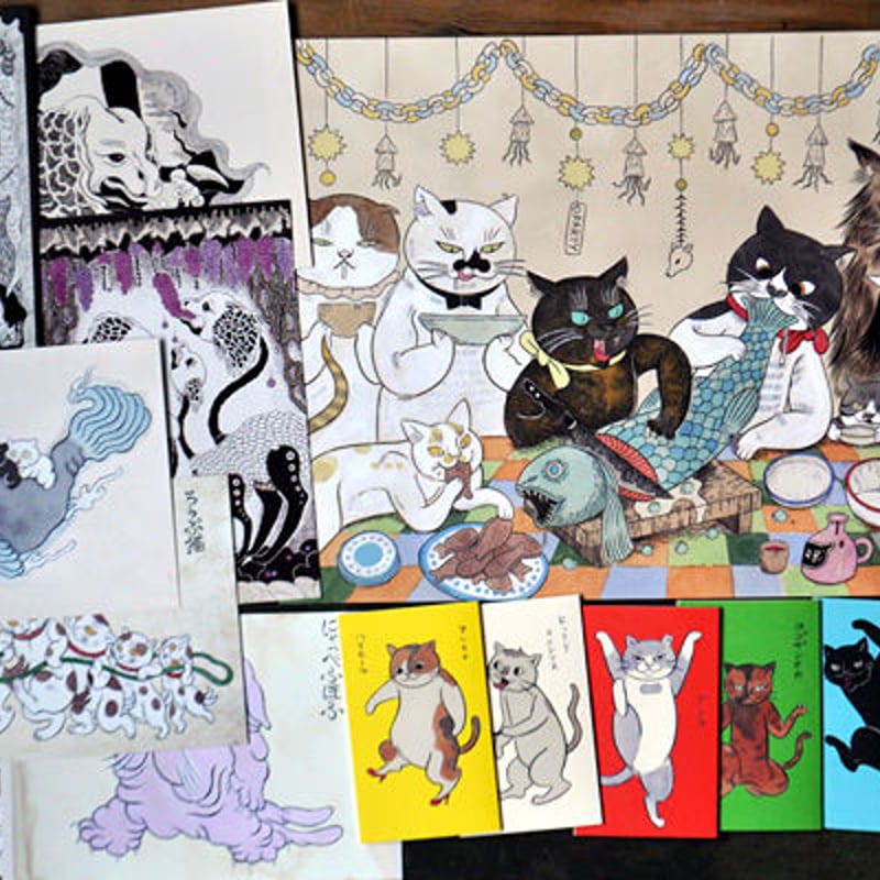 石黒亜矢子「百猫夜行絵巻」ポストカード | URESICA