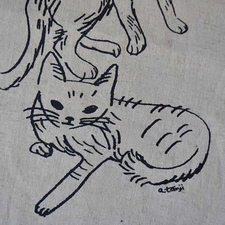 たんじあきこ　ねこのコットンリネンバッグ　M