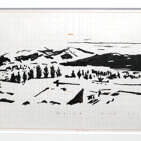 平岡瞳　木版画「旅のメモ 4」