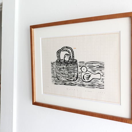 平岡瞳　木版画「旅のメモ 3」