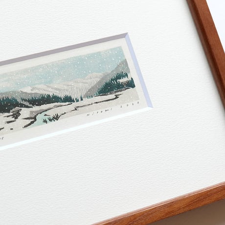平岡瞳　木版画「車窓からの風景」