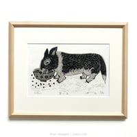 竹上妙　木版画「食べる」