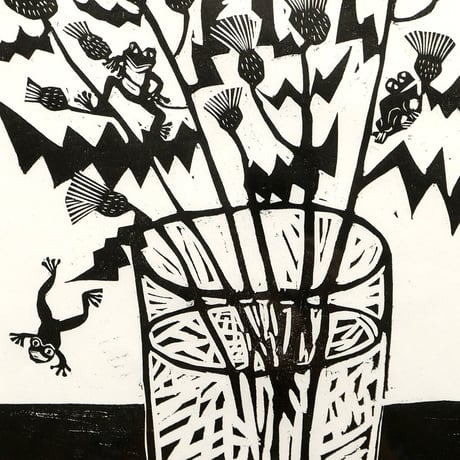 竹上妙　木版画「だんだん だんだん」