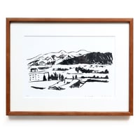 平岡瞳　木版画「温泉地」