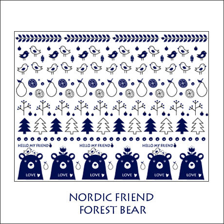 【単品】NORDIC FRIEND転写紙★フォレスト＆ベア★ネイビー