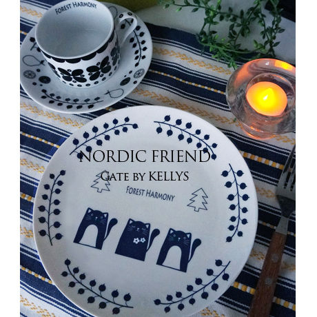 【単品】NORDIC FRIEND転写紙★フラワー＆キャット★ネイビー