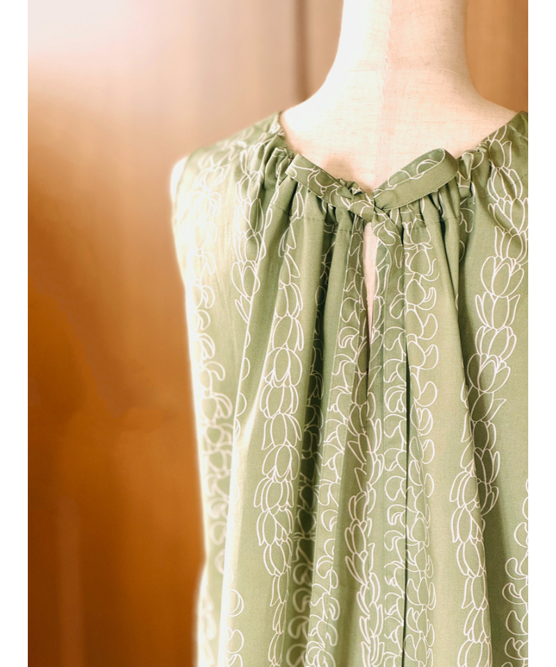 希少色 MYLAN バックリボン ワンピース 麻100% バックリボン マキシワンピース プアキニキニ SAGE HNLS03575