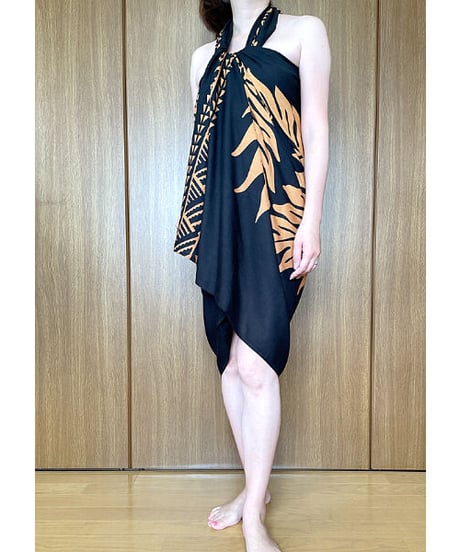 Hawai'ian Pareo   ULU  BREADFRUIT W/BORDER   BLACK HAZEL  HNLS03584-8490